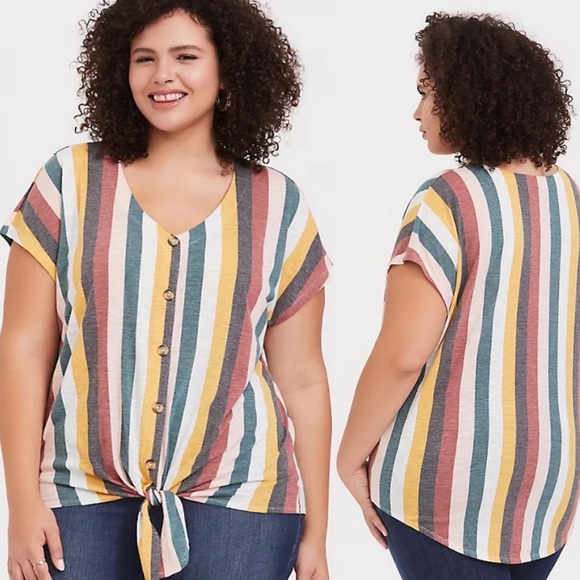 Torrid Tie-Front Multi Stripe Tee Short Sleeve 3X